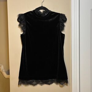 Rose & Olive Black Velvet Lace Trim Tank